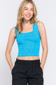 ACTIVE BASIC Pearl Detail Square Neck Cropped Tank Aquablue