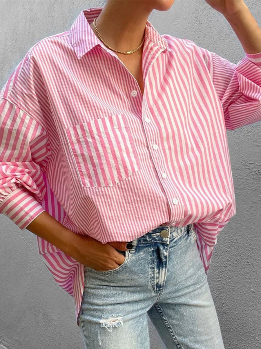 Striped Button Down Long Sleeve Shirt Pink