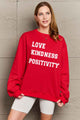 Simply Love Full Size LOVE KINDNESS POSITIVITY Graphic Sweatshirt Red