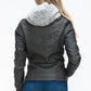 YMI Removable Faux Layered Multi-Pocket Jacket with Fuzzy Hood