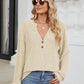 Ribbed Notched Long Sleeve T-Shirt