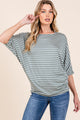 BOMBOM Striped Boat Neck Dolman Sleeve Top Dusty Olive