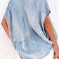 Notched Short Sleeve Denim Top