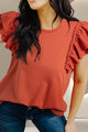 Ruffled Round Neck Cap Sleeve Blouse Orange