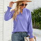 Heathered Flounce Sleeve Curved Hem Top