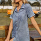 Button Up Short Sleeve Mini Denim Dress