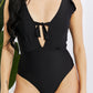 Marina West Swim Seashell Ruffle Sleeve One-Piece in Black