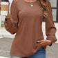 Eyelet Round Neck Long Sleeve Top