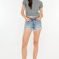 Kancan High Rise Frayed Hem Denim Shorts