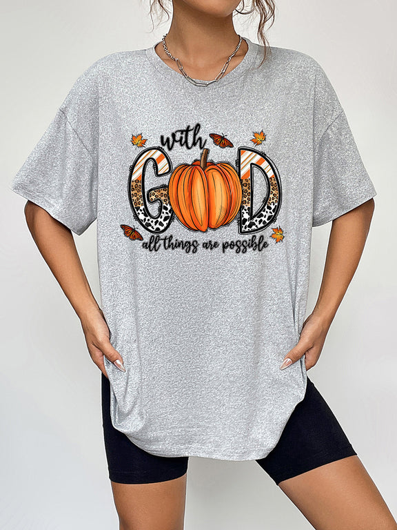 Round Neck Short Sleeve Graphic T-Shirt Cloudy Blue