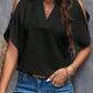 Notched Cold Shoulder Half Sleeve Blouse