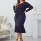 Melo Apparel Plus Size Buttoned Round Neck Tie Belt Midi Dress