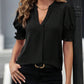 Notched Short Sleeve Blouse