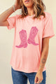 Boots Graphic Round Neck Short Sleeve T-Shirt Blush Pink