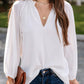 Notched Neck Long Sleeve Blouse