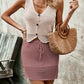 Button Up Sleeveless Top and Drawstring Skirt Set