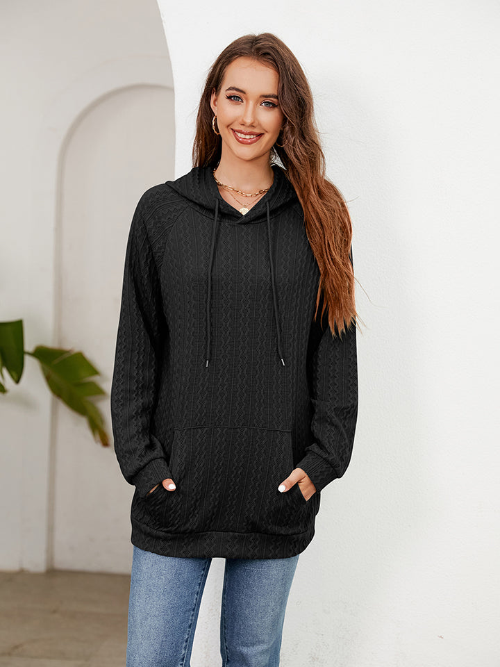 Raglan Sleeve Front Pocket Hoodie Black