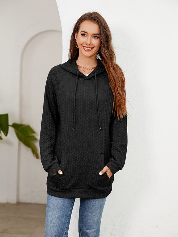 Raglan Sleeve Front Pocket Hoodie Black