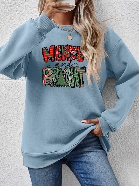 MERRY AND BRIGHT Long Sleeve Sweatshirt Misty Blue
