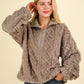 VERY J Fuzzy Fleece Half Zip Cable Pattern Sweatshirt