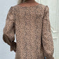 Perfee Leopard Flared Sleeve Round Neck Blouse