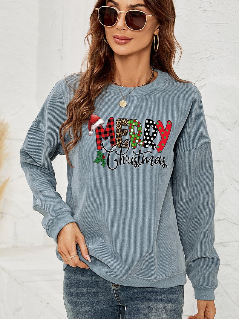 MERRY CHRISTMAS Graphic Sweatshirt Misty Blue