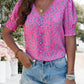 Printed V-Neck Short Sleeve Blouse