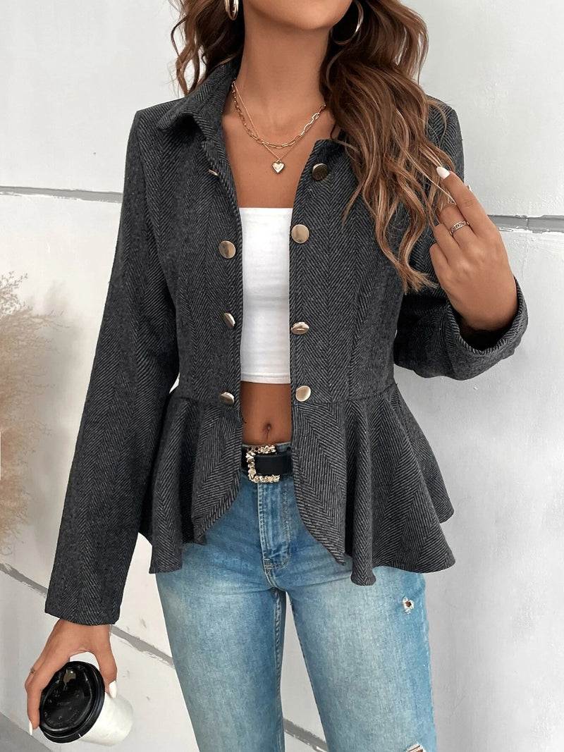 Ruffle Hem Collared Blazer