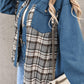 Plaid Pocketed Button Up Denim Jacket