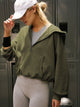 Half Zip Pocketed Dropped Shoulder Hoodie Matcha Green