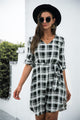 Plaid V-Neck Tie Waist Dress Black
