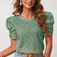 Eyelet Round Neck Puff Sleeve Blouse