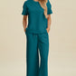 Double Take Full Size Texture Round Neck Short Sleeve Top and Pants Set