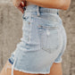 High Waist Raw Hem Denim Shorts