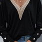 Decorative Button V-Neck Lantern Sleeve Blouse