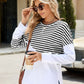 Slit Contrast Striped Long Sleeve Sweatshirt