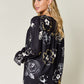 Double Take Full Size Printed Flounce Sleeve Blouse