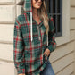 Drawstring Plaid Hooded Long Sleeve Top