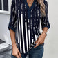 Striped Notched Half Sleeve Blouse