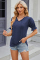 Tie Neck Flounce Sleeve Blouse Dark Blue