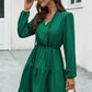 V-Neck Tie Neck Long Sleeve Dress