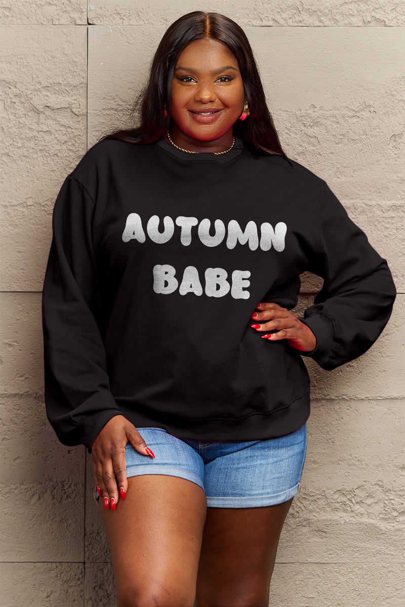 Simply Love Full Size AUTUMN BABE Graphic Sweatshirt Black