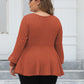 Plus Size Ribbed V-Neck Long Sleeve Blouse