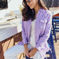 American Bazi Full Size Distressed Button Down Denim Jacket in Lavender