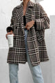 Houndstooth Collared Neck Long Sleeve Coat with Pockets Brown