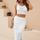 Openwork Cropped Tank and Split Skirt Set