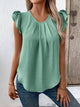 Ivy Lane Ruched Round Neck Cap Sleeve Blouse Gum Leaf