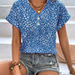 Printed V-Neck Short Sleeve Blouse