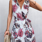 Printed Zip Detail Belted Sleeveless Dress