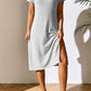 Ribbed Asymmetrical Neck Short Sleeve Dress